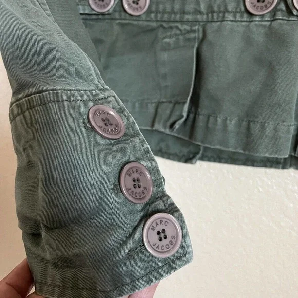 Marc Jacobs Womens Utility Jacket Button Front Sz 2 Green Long Slv Cotton - Picture 5 of 6